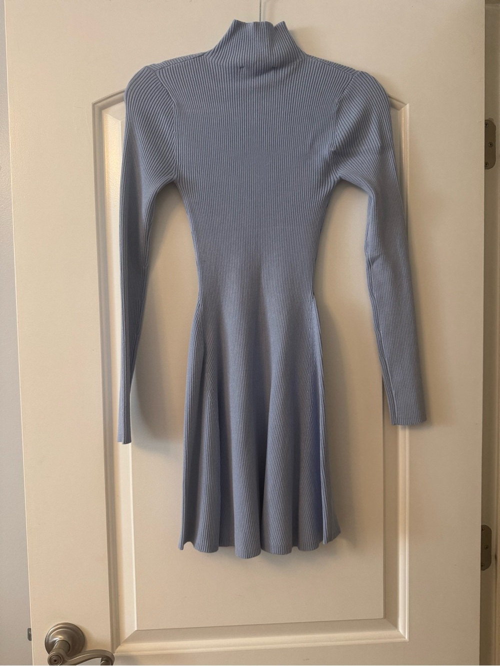 Zara Light Blue Ribbed Long Sleeve Turtleneck Dress